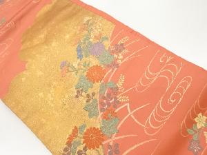 引箔秋草に流水模様織出し名古屋帯